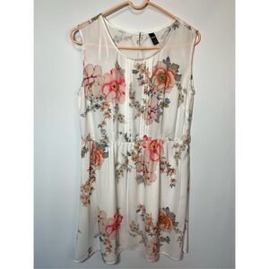 R&B Women's Floral Sleeveless Pleated Lined A-Line Dress Cream Size 12